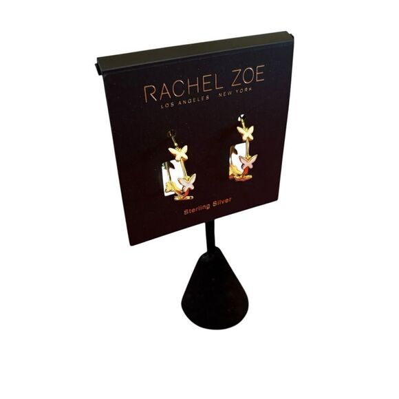 Rachel Zoe Sterling Silver White & Gold Toned Butterfly C Hoop Earrings. - Picture 2 of 6